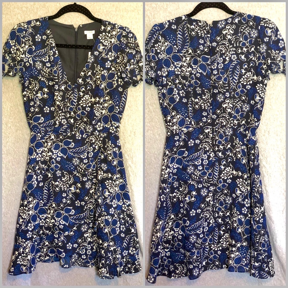NWT J Crew faux wrap blue floral dress